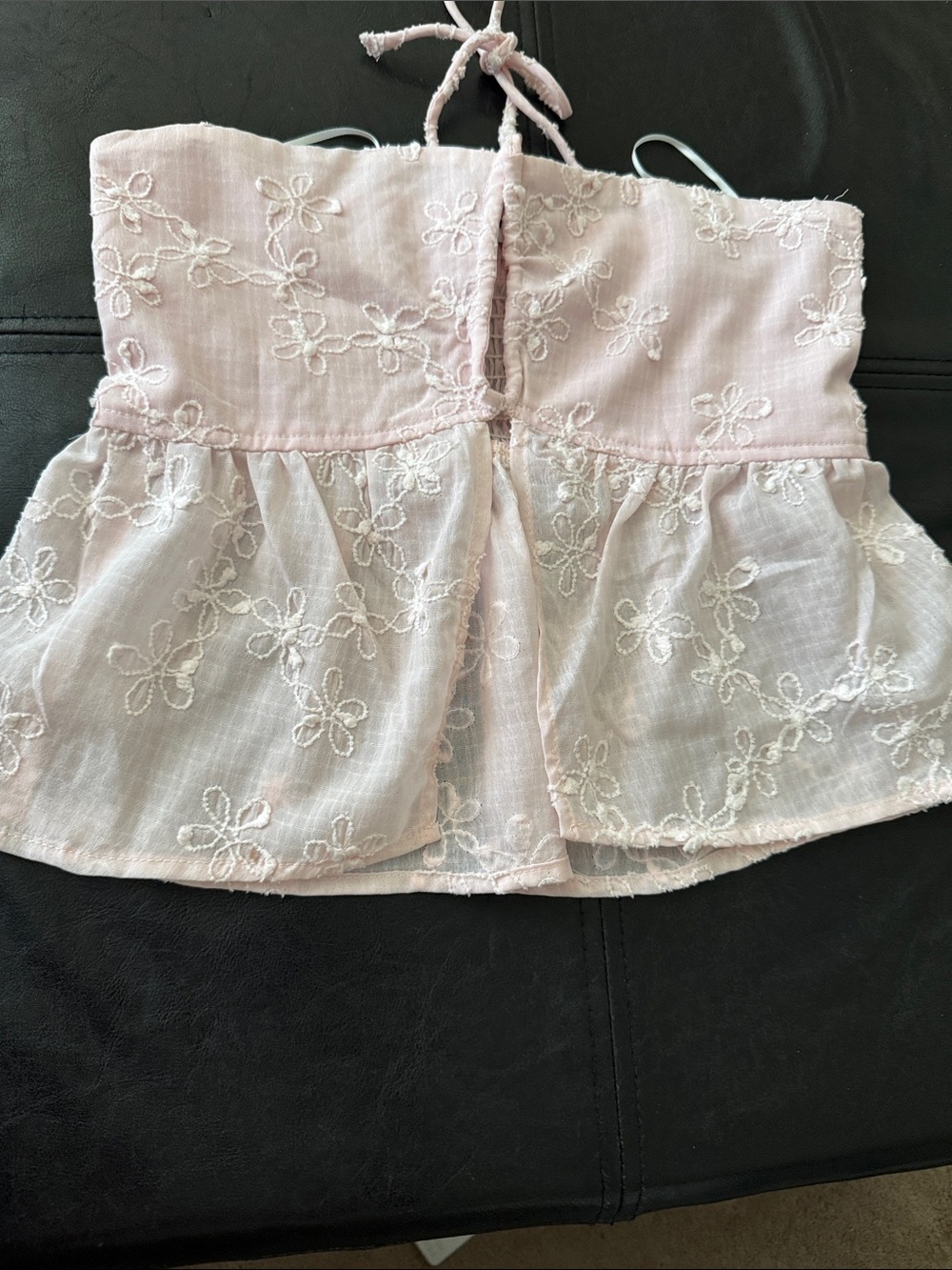 Princess Polly Pale Pink Floral Eyelet Peplum Tank